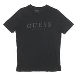 GUESS Mens Black S Logo Print T-Shirt Short Sleeve Crew Neck Casual Cotton Blend