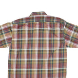 Mens Beige Green Striped Checked Shirt M Casual Button Down Short Sleeve