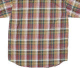 Mens Beige Green Striped Checked Shirt M Casual Button Down Short Sleeve