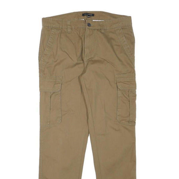 PEACOCKS Mens Slim Beige Cargo Trousers W32 L30 Cotton Blend Zip Pocket Casual