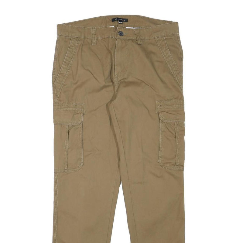 PEACOCKS Mens Slim Beige Cargo Trousers W32 L30 Cotton Blend Zip Pocket Casual