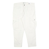ZARA Mens Cotton Blend White Regular Cargo Trousers W36 L28 Zip Pockets