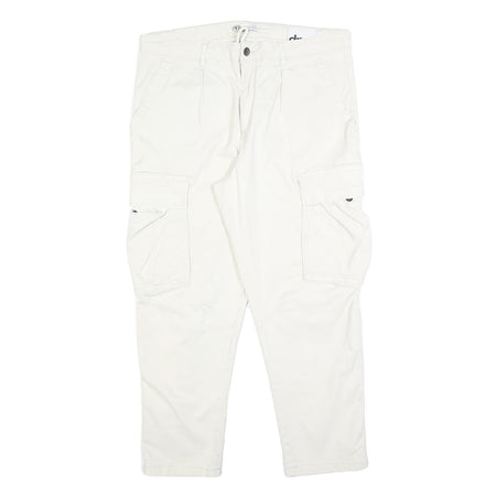 ZARA Mens Cotton Blend White Regular Cargo Trousers W36 L28 Zip Pockets