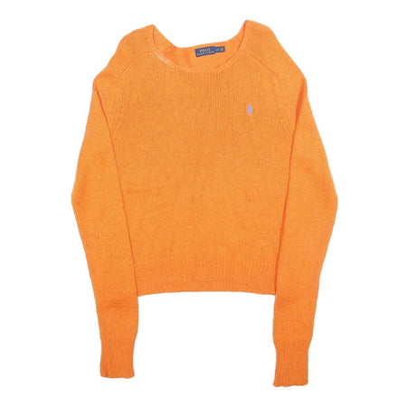 POLO RALPH LAUREN Girls Orange Plain Jumper Cotton Crew Neck Basic Knit L
