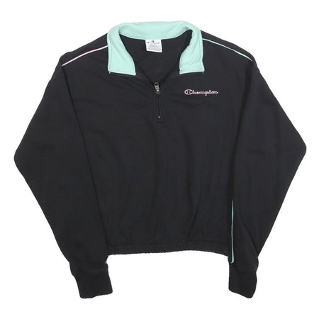 CHAMPION Womens Black & Mint Green 1/4 Zip Sweatshirt S Cotton Blend Casual