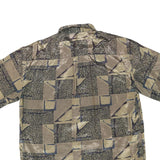 T.CORNER Mens Beige Black Pattern Silk Shirt L Short Sleeve Button Casual