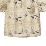 M.E SPORT Mens Beige Pattern Rayon Shirt L Tropical Casual Lightweight