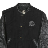 FIRST IMPRESSIONS Mens Black & Leather Sleeves Button Jacket XL Cotton Plain
