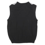 CONSENSUS Mens Black & Grey Patterned V-Neck Chunky Knit M Jumper Cotton Blend