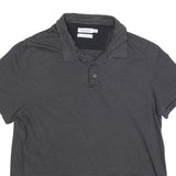 CALVIN KLEIN Mens Black & Grey Striped Short Sleeve Polo Shirt XL Classic Fit