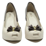 MELISSA Wedge Womans Peep Toe Bow Detail Cream & Brown Synthetic UK 4 Summer