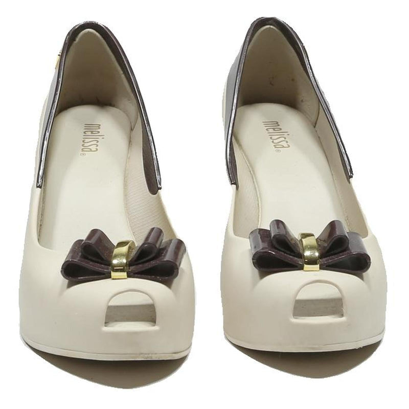 MELISSA Wedge Womans Peep Toe Bow Detail Cream & Brown Synthetic UK 4 Summer