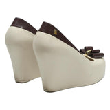 MELISSA Wedge Womans Peep Toe Bow Detail Cream & Brown Synthetic UK 4 Summer