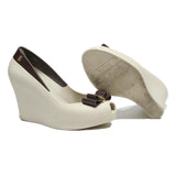 MELISSA Wedge Womans Peep Toe Bow Detail Cream & Brown Synthetic UK 4 Summer