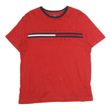 TOMMY HILFIGER Mens Red & Navy Blue Graphic T-Shirt M Short Sleeve Crew Neck