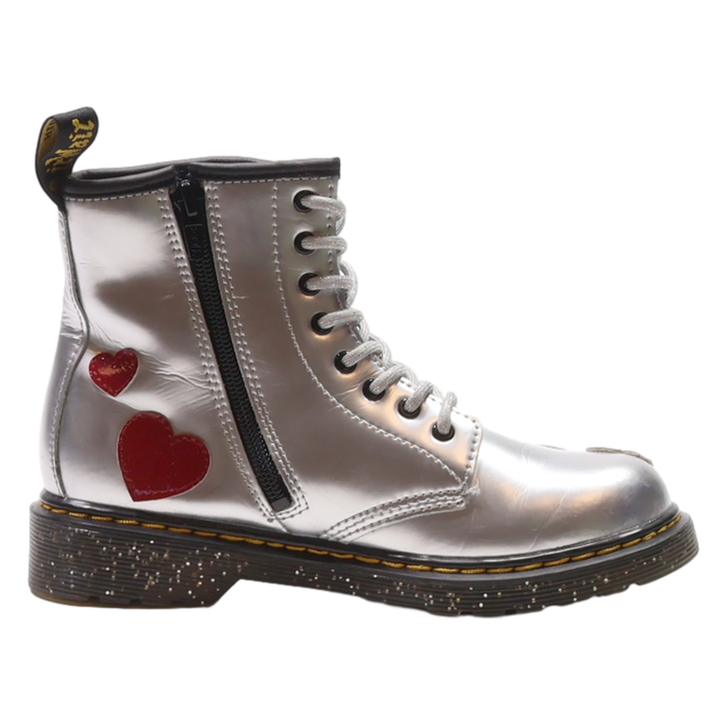 DR MARTENS 1460J Lace-Up Boots Silver Leather Girls UK 2