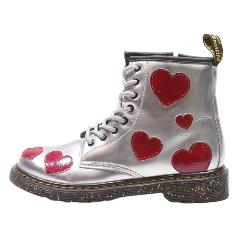 DR MARTENS 1460J Lace-Up Boots Silver Leather Girls UK 2