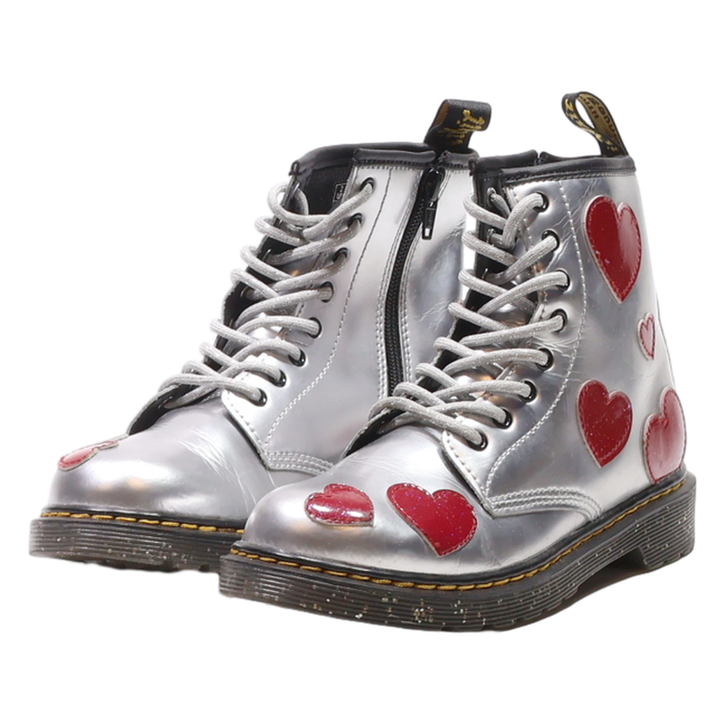 DR MARTENS 1460J Lace-Up Boots Silver Leather Girls UK 2