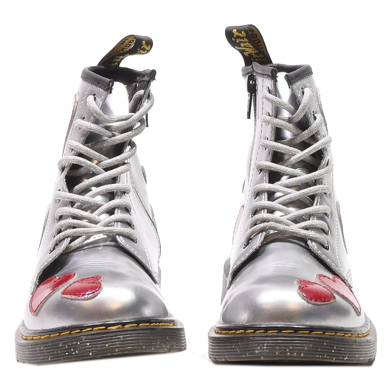 DR MARTENS 1460J Lace-Up Boots Silver Leather Girls UK 2