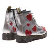 DR MARTENS 1460J Lace-Up Boots Silver Leather Girls UK 2
