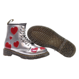 DR MARTENS 1460J Lace-Up Boots Silver Leather Girls UK 2