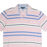 TOMMY HILFIGER Mens Pink Blue & White Striped Short Sleeve Polo Shirt 2XL Cotton