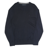 NAUTICA Mens Navy Plain V Neck Basic Knit Jumper M Cotton Blend Casual
