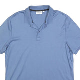 CALVIN KLEIN Mens Blue Short Sleeve Plain L Polo Shirt Cotton Blend Classic Fit