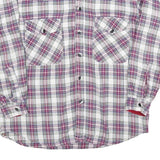 Mens White & Maroon Check Cotton Blend Shirt M Long Sleeve Casual Button Front
