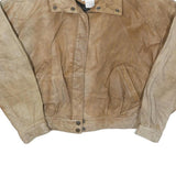 BRASS PLUM Womens Beige Leather Zip Jacket M Plain Vintage Style