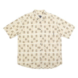 WOOLRICH Mens Beige Cotton Blend Shirt XL Button-Down Collar Short Sleeve