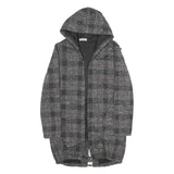 TODAY Womens Grey & Red Checked Hooded Jacket M Polyester Blend Casual Outerwear