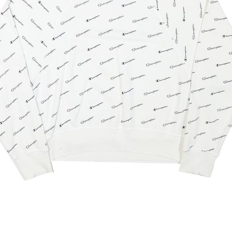 CHAMPION Womens White All Over Logo Crew Neck M Cotton Blend Sweatshirt
