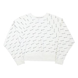 CHAMPION Womens White All Over Logo Crew Neck M Cotton Blend Sweatshirt