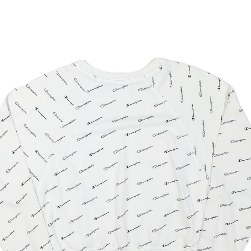 CHAMPION Womens White All Over Logo Crew Neck M Cotton Blend Sweatshirt