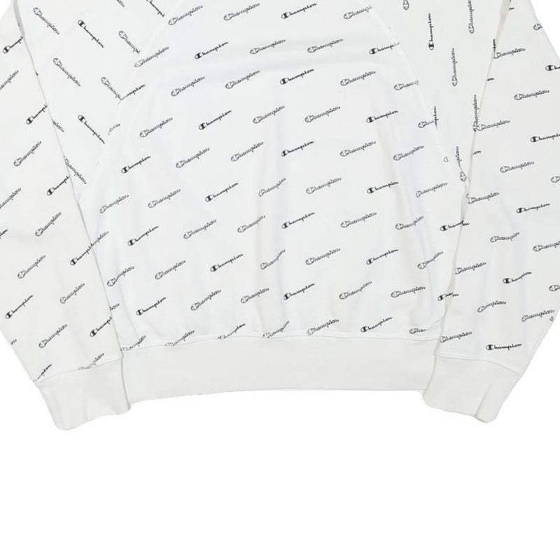 CHAMPION Womens White All Over Logo Crew Neck M Cotton Blend Sweatshirt