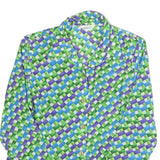 LIANG YEOI Womens Green & Blue Printed Shirt Long Sleeve Collared M Polyester