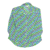 LIANG YEOI Womens Green & Blue Printed Shirt Long Sleeve Collared M Polyester