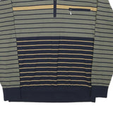 Mens Green & Navy Stripe Cotton Blend Sweatshirt Collared L Zipper Pocket