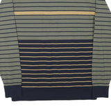 Mens Green & Navy Stripe Cotton Blend Sweatshirt Collared L Zipper Pocket