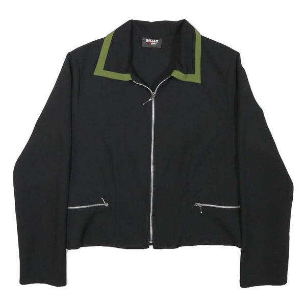 TALLY WEIJL Womens Black & Green Zip Jacket S Polyester Blend Classic Stylish