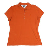 TOMMY HILFIGER Womens Orange Short Sleeve Plain Polo Shirt XL Cotton Classic