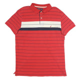 NAUTICA Mens Red & Navy Blue Striped Short Sleeve Polo Shirt XL Cotton Casual