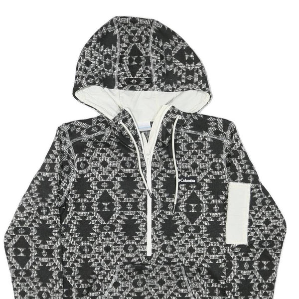 COLUMBIA Mens Black & White Patterned Pullover Hoodie S Zip Pocket Drawstring