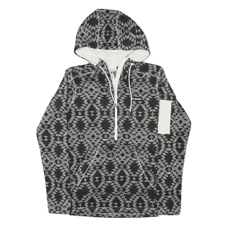 COLUMBIA Mens Black & White Patterned Pullover Hoodie S Zip Pocket Drawstring