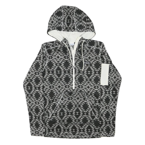 COLUMBIA Mens Black & White Patterned Pullover Hoodie S Zip Pocket Drawstring