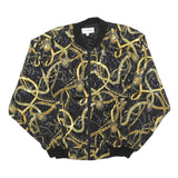 AMAZONE Womens Black & Gold Jacket L Viscose Chain Print Bomber Zip Fastening