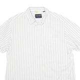 NAUTICA Mens White & Blue Striped Casual Shirt L Cotton Blend Short Sleeve