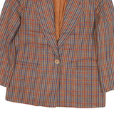 SUBURBAN PETITES Womens Brown & Blue Checked Tailored Jacket M Polyester Blend