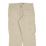 CARHARTT Mens Relaxed Beige Cargo Trousers W33 L30 Cotton Blend Zip Closure